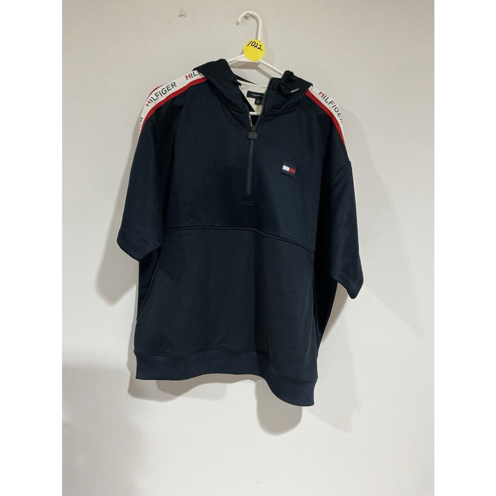 Men’s Tommy Hilfiger Hooded Short Sleeve Performance Sweatshirt Navy Size Large